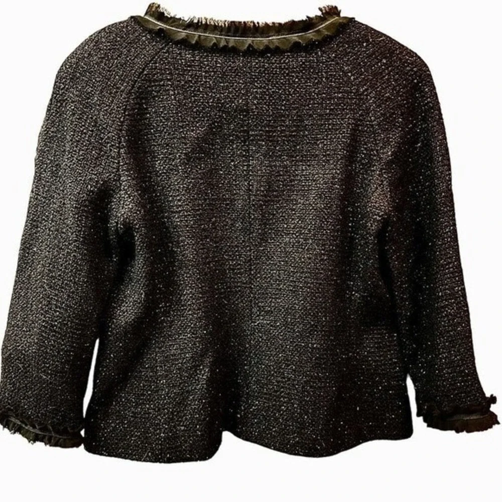 Black Tweed Ruffle Trim‎ Jacket Office Career Evening Wool Blend Sz 8 NWT